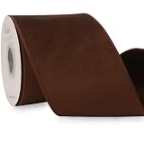 Ribbli Brown Velvet Wired Ribbon with Dupioni 4 Inch Christmas Ribbon for Gift Wrapping Christmas Tree Decoration Crafts Wreaths Supplies-Continuous 10 Yards