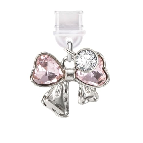Colgante tipo C antipolvo para celular Samsung iPhone 16 cristal rosa 3D