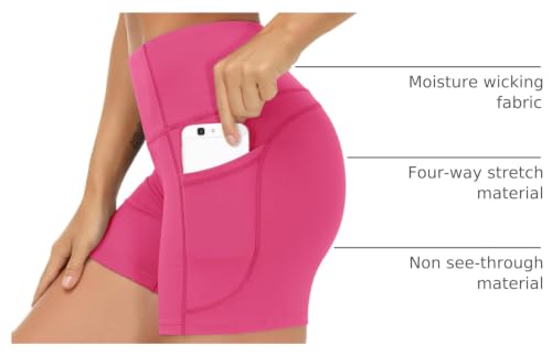 Image of THE GYM PEOPLE High Waist Yoga Shorts for Women's Tummy Control Fitness Athletic Workout Running Shorts with Deep Pockets