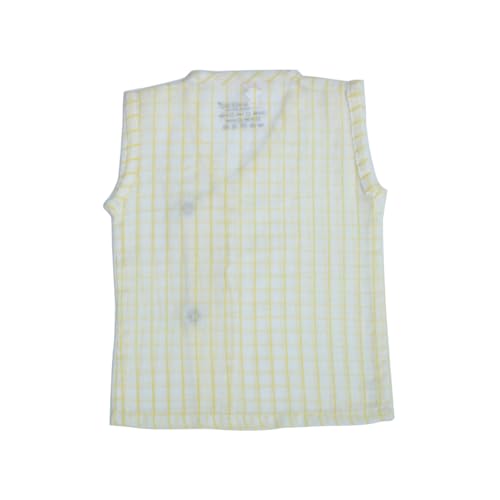 Image of Baby Jabla Set of 3 - Printed Sleeveless Cotton Vests for Newborns & Infants| Soft, Breathable Summer Wear for Boys & Girls (0-3,3-6 Months, Yellow,Stripes Print)