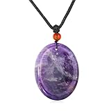 Dckazz Worry Stone Necklace Amethyst Healing Crystals Pendant Fidget Necklace for Women Chakras Healing Stone Thumb Worry Jewelry