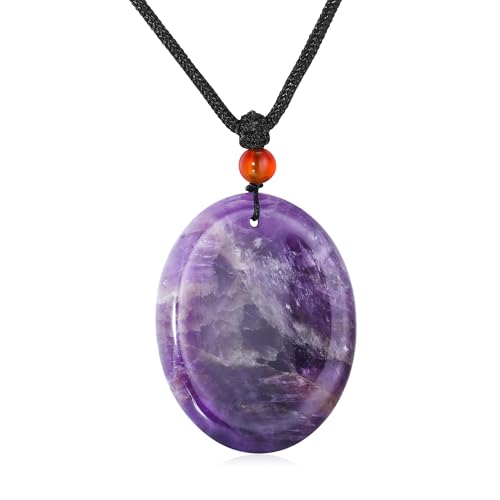 Worry Stone Necklace Amethyst Tiger Eye Green Colors Pendant for Women Handmade Jewelry
