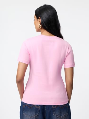 Image of The Souled Store Casual Classics: Women and Girls Short Sleeves Spread Collar Solid Cotton Regular Fit Breathable Lightweight Trendy Everyday T-Shirt