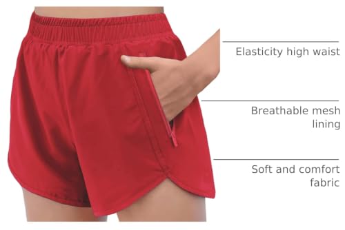 Image of Zaclotre Girls Athletic Shorts with Zipper Pockets High Waisted Running Shorts Soccer Gym Sports Active Short for Kids