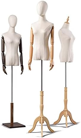 Female Tailors Dummy Mannequin Torso Mannequin Stand, Female Mannequin Torso Dress Form, Height Adjustable Half Body Manikin for Store Clothing Display Shelf with Movable Solid Wood Arm, 3 M