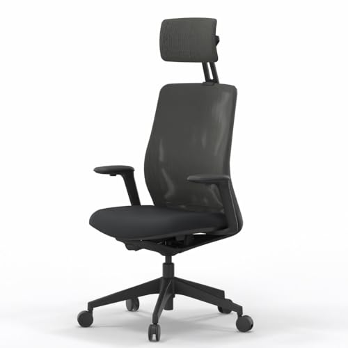 Cadeira profissional de escritório Actiu A+S Work Carbon Black, cadeira de secretária com encosto em malha, assento, braços, lombar, cabeça regulável à medida 120 kg (com cabeça)