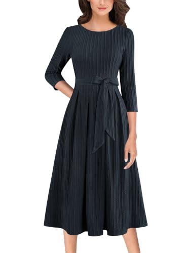 Image of VFSHOW Womens Work Business Casual Church Pockets Belted A-Line Midi Dress