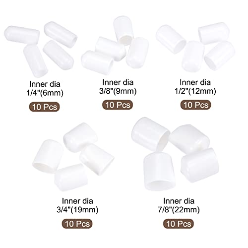 Image of MECCANIXITY Round End Caps Rubber Cover 50pcs 1 /4 inch 3 /8 inch 1 /2 inch 3 /4 inch 7 /8 inch White Screw Protector for Screw Bolt Pipe