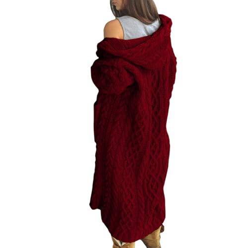 Bengbobar Long Cardigan Sweaters for Women Coats Cable Knit Casual Open Front Long Sleeve Hooded Sweater with Pockets