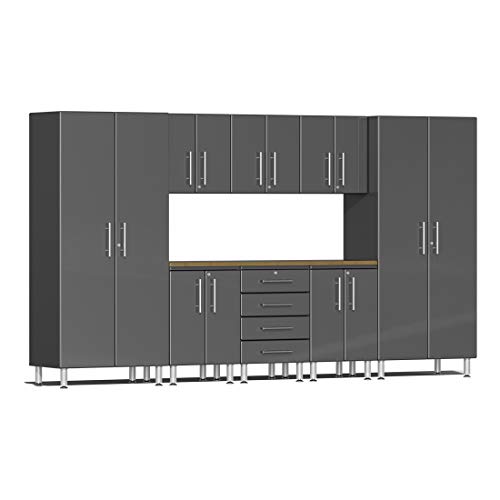 Ulti-Mate UG23092G 9-Piece Garage Cabinet Kit with Bamboo Worktop in Graphite Grey Metallic