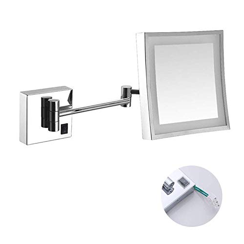 Miroir maquillage LED carré extensible 3X chrome pour mur FIDEMM