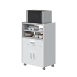 Habitdesign - Mueble Microondas con Ruedas, Carro Auxiliar de Cocina 2 Puertas 1 Cajón - Armario Compacto para Almacenaje - Blanco Artik y Cemento - 59x92x40 cm (AnchoxAltoxFondo) - Modelo Tidy