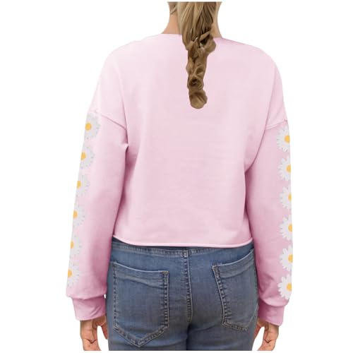 2025 Girls Crop Tops Long Sleeve Daisy Cute Pullover Sweatshirt Kids for 4-13 Years Crew Neck Cropped Tees Shirts2