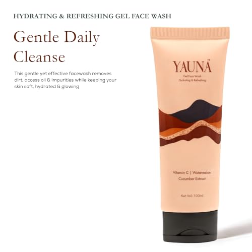 Image of YAUNA Hydrating Gel Face Wash | Hydrates - Cleanses - Refrehes | Gentle Cleanser with Vitamin C, Watrmelon, Cucumber | Removes Dirt, Excess Oil & Impurities | For Soft, Healthy & Glowing Skin | For All Skin Types | 100ml