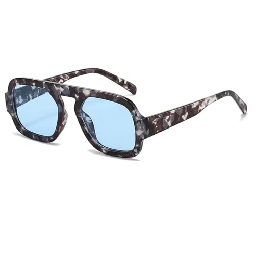 Lunettes de soleil rétro femme écaille léopard et verre bleu tendance vintage