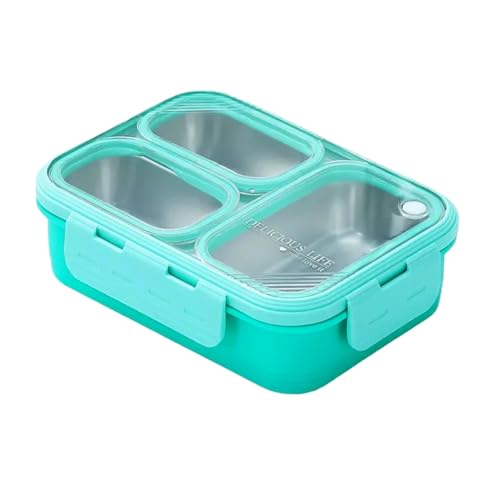 Image of Stainless Steel Lunch Box | 3-Compartment Leakproof & BPA-Free Bento Box | Insulated with Detachable Inner Containers & 4-Sided Lock | Ideal for Office, School, College & Travel | Mint Green