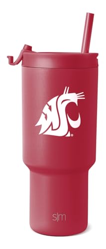 Simple Modern Officially Licensed Collegiate Washington Cougars 30oz Tumbler with Flip Lid and Straws | Insulated Cup Stainless Steel | Gifts for Men | Trek Collection | Washington State University