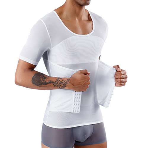 Mens Sauna Suit Neoprene Waist Trimmers Belt Slimming Sweat Vest Waist Trainer Vest Zipper Body Shaper M-3Xl(Color:米白色,Size:l) #TOP2