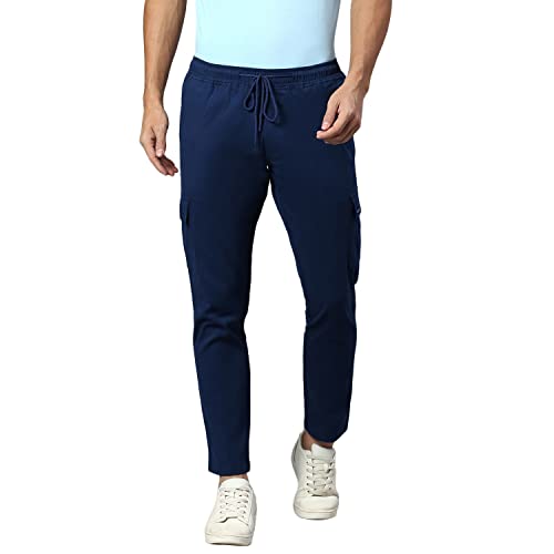 Image of Hubberholme Men's Regular Fit Cotton Trousers, Ankle Length Elastic & Drawstring Waist Cargo Chinos