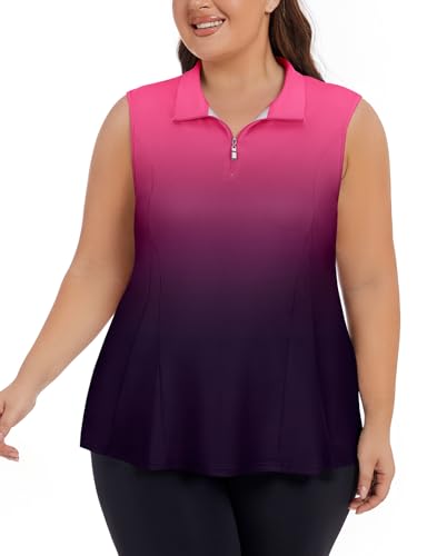 Plus Size Golf Polo Shirts for Women 1/4 Zip Up Quick Dry Sleeveless Workout Tank Tops XL-5XL