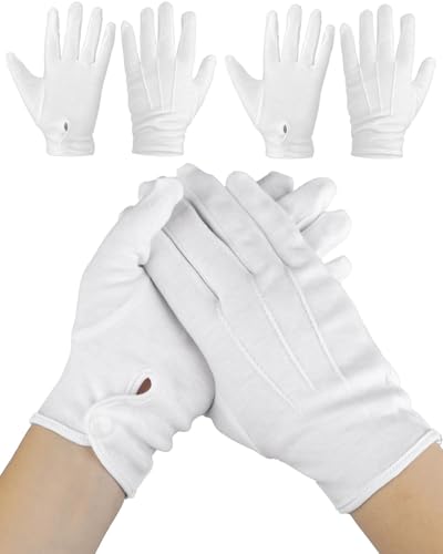 HUVZOR 3 Pares Guantes de algodón blanco para hombre, Guantes Blancos de Disfraz de Desfile con Boton para Formal Tuxedo de la Policía Guardia de Honor y Ocasiones Especiales