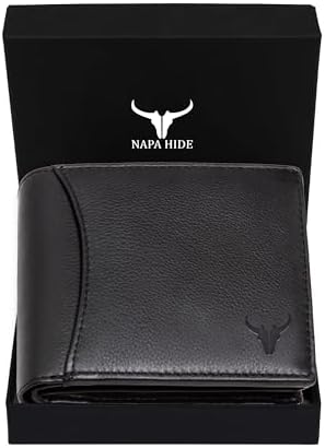 NAPA HIDE Top Grain Genuine Leather Wallet for Men (Black)