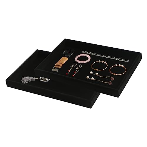 Image of Coward 2Pcs /Set Black Velvet Stackable Jewerlry Organizer Tray Velvet Blank Tray Holder for Beads Bracelets Necklaces Earrings Store Selling or Home Show