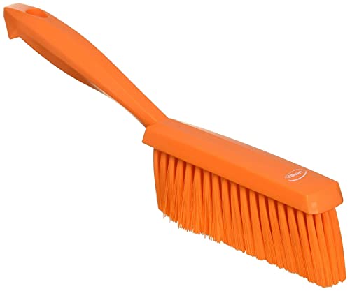 Image of Vikan 45877 Bench Cleaning Brush, Polypropylene /Polyester Soft Bristle Dustpan Brush & Sweeper With Handle, 14-Inch, Orange