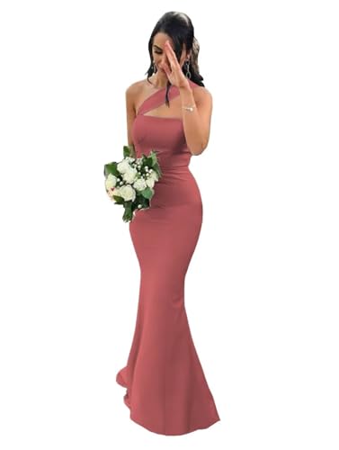 Image of Stretch Spandex Bridesmaid Dresses Long 2026 One Shoulder Formal Gowns for Women Mermaid Prom Wedding Guest Dress DR0194