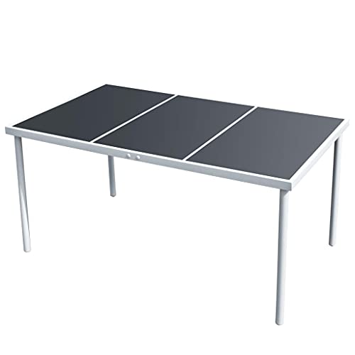 RMIHSJG Table de jardin 150 x 90 x 74 cm en acier noir avec plateau en verre pour terrasse, jardin, table à manger, extérieur, pieds en acier revêtu par...