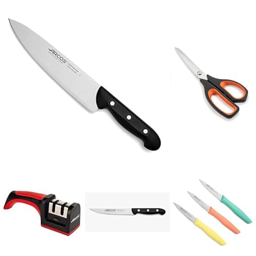 Arcos Set Cocina Serie Maitre – Kit 7 Piezas para Preparar Recetas como un Chef – Incluye Cuchillos, Tijeras y Afilador – Acero Inoxidable de Precisión