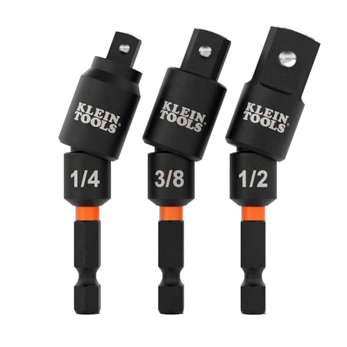 Klein Tools 65813SW 3-Piece Impact Driver Swivel Socket Adapter Set, 20-Degree Swivel, Ball Detent, High-Visibility, Fixed-Position and Swivel Access
