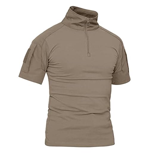Kefitevd T-shirt à manches courtes pour homme style militaire pour sport de combat, paintball, coupe ajustée pour l’été - Beige - Medium