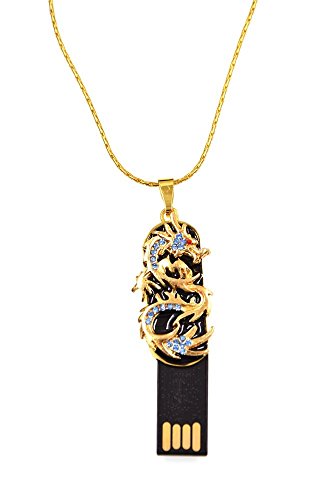 32Gb Usb Flash Drive Lovely Golden Dragon Thumb Drive With Crystal Pendant With Necklace Usb 2.0 Memory Stick Pendrive By Febniscte #TOP3