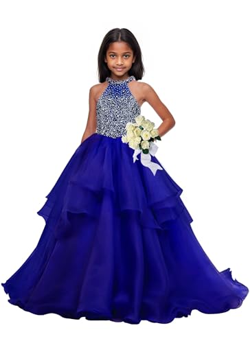Elegant Halter Flower Girl Dresses Organza Pageant Gown Formal Evening Party Dress Aline Princess Prom Dress