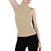 Seamless Ribbed Sleeveless Mock Neck Turtleneck Shaping Tank Top Hot Tee (Beige)