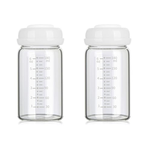 Image of 2 Pack, 6oz/180ml Glass Breast Milk Collection and Storage Bottles, Compatible with Spectra S1 S2 9 Plus, Motif Luna, and Most Wide-Mouth Flanges, Work with Spectra Bottles for Pumping