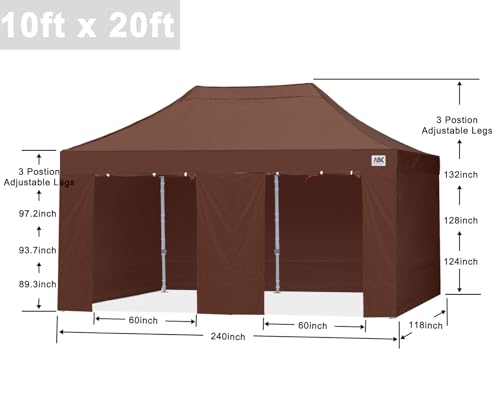 Image of ABCCANOPY Commercial Pop Up Canopy Tent with Sidewalls 10X20,Brown