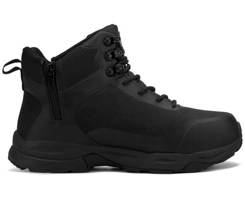 LARNMERN Steel Toe Work Boots for Men, Slip On Safety Non Slip Shoes Side Zipper Hiking Outdoor Military Tactical4