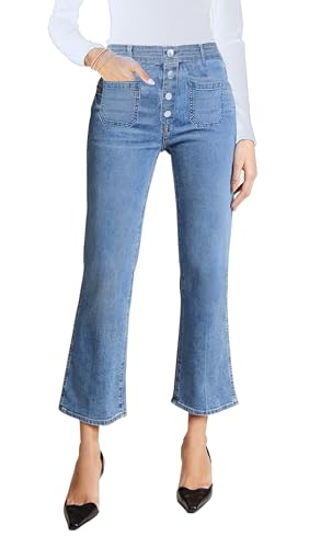SESERAGI Womens Lightweight Capri Pants Elastic Waist High Waisted Flare Stretchy Summer Cropped Denim Jeans with Pockets