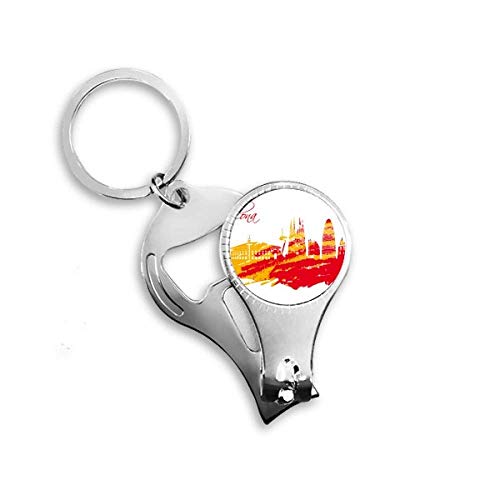 City Outline Red Yellow Barcelona Nail Nipper Ring Key Chain Bottle Opener Clipper