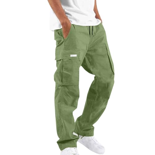 Cargo Pants for Men Elastic Waist Drawstring Straight Leg Joggers Relaxed Fit Plain Outdoor with Pockets Work Pant
