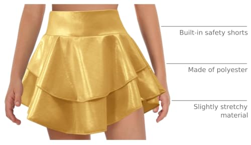 Image of Haloumoning Girls Metallic Skater Skort Kids Shiny Scooter Skirt 4-14 Years | High Waisted, Dance Skorts