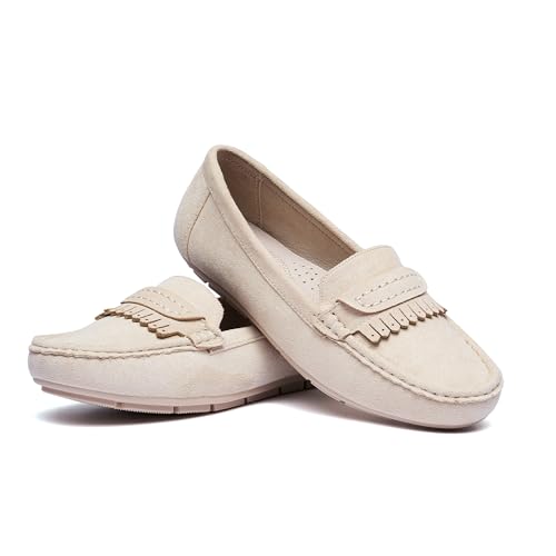 Image of Women's Beige Loafers Flats Slip On Work Shoes Size 10 M Comfort Walking Shoes