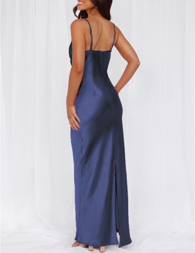 Image of Formal Satin Silk Spaghetti Strap Maxi Dresses for Women Wedding Guest