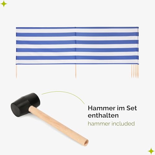 Garronda Strand Windschutz Sichtschutz 8m lang Plus Gummihammer GAEX001 (Streifen, 8 m)