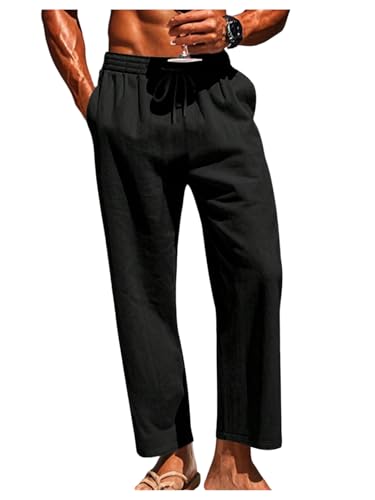 SHENHE Men's Linen Pants Elastic Waist Drawstring Casual Beach Vacation Pants with Pockets