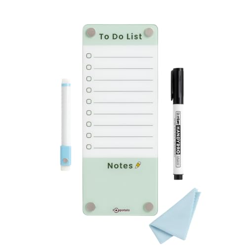 Image of Acrylic Magnetic Shopping List Notepad for Fridge │ to-Do List & Meal Planner, with 2 Marker Pen | 24x10 cm - Green