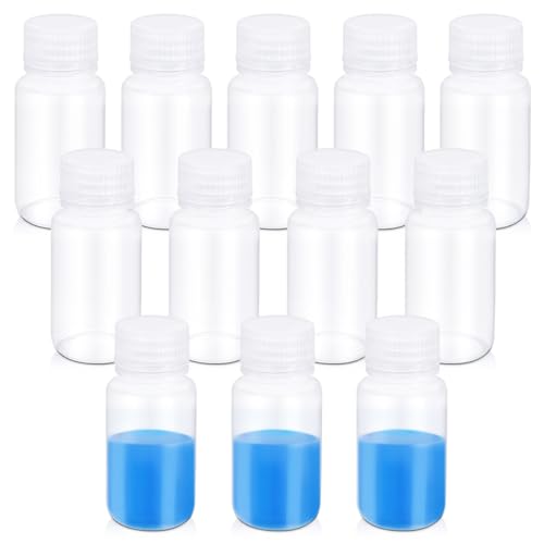 UMETASS 12 Pack 2oz Plastic Bottles with Lids - Wide Mouth BPA-Free Leak-Proof Sample Containers for Lab Reagents Pills Cosmetics Travel Toiletries & Essential Oils Storage (Transparent 2OZ/60ML)