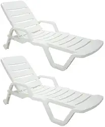 Kit 2 Espreguiçadeiras Plásticas Reclinável Piscina Branca Praia Verão (Branco)